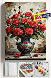 Sayılarla Boyama Seti Numaralı Tuval Fırça Boya Dahil Kasnaklı Set 50x70 Cm - KIRMIZI VAZO GÜL