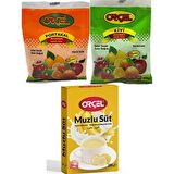 Orçel Muzlu Süt 200gr. + Orçel Kivi 300gr. + Orçel Portakal 300gr. Aromalı İçecek Tozu Oralet Çay