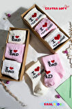 12 Çift Kız Bebek Çorap Kutulu Patik Boy – I Love Mom Dad Desenli, Pamuklu