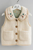 KIZ ÇOCUK WELSOFT KUZU İÇİ DESENİ PAMUK ASTARLI ÇİÇEK NAKIŞLI CEPLİ 1-4 YAŞ YELEK