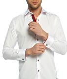 Bordo Bieli Beyaz Micro Kumaş Kol Düğmeli Slim Fit Erkek Gömlek - 216-3