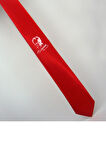 Atatürk ve İmza Baskılı Slim Fit Saten Kırmızı Kravat - AK-08