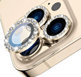 iPhone 13 Pro Max / 13 Pro için Kamera Koruyucu Taşlı ve Metal Lens Koruyucu Gold
