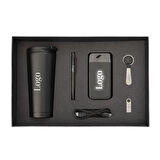 Vip Siyah Hediye Seti / Termos, Kalem, Powerbank, Anahtarlık ve Usb Bellek