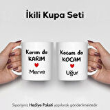 Kişiye Özel Kocamda Kocam Karımda Karım Fotoğraflı İsimli 2'li Kupa Bardak