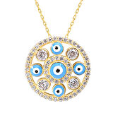Nazar Boncuk Mineli Altın Taşlı Kolye (KLY0033)