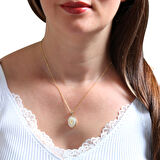 Altın Ç Harfi Sedef Taşlı Kolye (KLY0099)