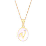 Sedef Altın Harf Oval Kolye (Tüm Harfler) (KLY0199)