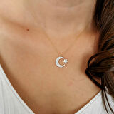 Altın 14 Ayar Taşlı Ay Yıldız Kolye (KLY0277)