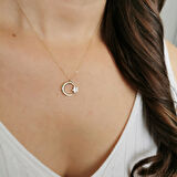 Yıldızı Taş Detaylı Altın Ay Yıldız Kolye (KLY0279)