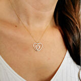 Çift Kalp Tasarımlı Altın Taşlı Kolye (KLY0299)