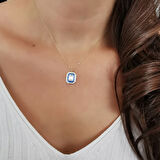 Mavi Mine Detaylı Altın Baget Kolye (KLY0308)