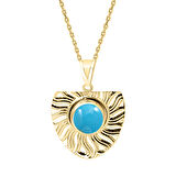 Altın Firuze Taşlı Yaprak Kolye (KLY0337)