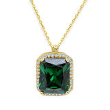 Altın Yeşil Baget Taşlı Kolye (KLY0389)