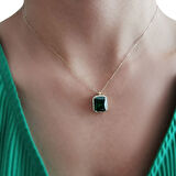 Altın Yeşil Baget Taşlı Kolye (KLY0389)