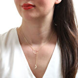 Çember Ve Ay Detaylı Altın Taşsız Kolye (KLY0530)