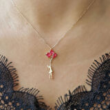 Damla Kırmızı Taşlı Altın Baloncu Kız Kolye (KLY0588)