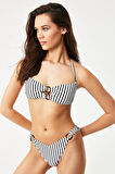 Kom Anjali Çizgi Desenli Straplez Bikini Siyah
