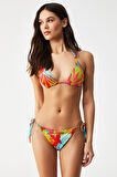 Kom Flower Desenli Üçgen Bikini Turkuaz