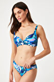 Kom Azula Desenli Dolgulu (Push Uplı) Bikini Mavi