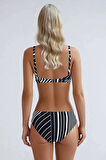 Kom Saule Çizgi Desenli Üçgen Bikini Siyah