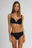 Kom Lolita Simli Kumaş Dolgulu (Push Uplı) Bikini Siyah
