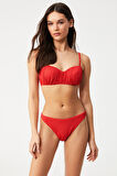 Kom Tissuna Dokulu Kumaşlı Straplez Bikini Kırmızı