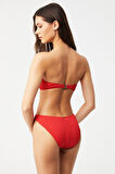 Kom Tissuna Dokulu Kumaşlı Straplez Bikini Kırmızı