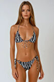 Kom Zeus Çizgi Desenli  Üçgen Bikini Gri