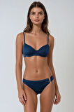 Kom Carlet Simli Kumaş Dolgulu (Push Uplı) Bikini Lacivert