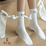 KRAL SOCKS Kadın - Erkek Sevgili Çorabı Mıknatıslı Elele Tutuşan Çorap (2 ÇİFT) HEDİYE KUTULU