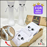 KRAL SOCKS Kadın - Erkek Sevgili Çorabı Mıknatıslı Elele Tutuşan Çorap (2 ÇİFT) HEDİYE KUTULU