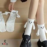 KRAL SOCKS Kadın - Erkek Sevgili Çorabı Mıknatıslı Elele Tutuşan Çorap (2 ÇİFT) HEDİYE KUTULU