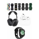 Karler Bass K32 Kombo 7 Adet Kordon Akıllı Saat Airpods Kulaklık Kafa Üstü Kablosuz Kulaklık Set - S