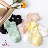 KRAL SOCKS Kadın Çorap (5 ÇİFT) Çiçek Desenli Kısa Renkli Patik Çorap