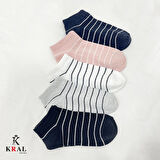KRAL SOCKS Kadın Çorap (5 ÇİFT) Çizgi Desenli Kısa Renkli Patik Çorap