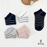 KRAL SOCKS Kadın Çorap (5 ÇİFT) Çizgi Desenli Kısa Renkli Patik Çorap