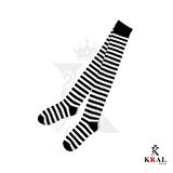 KRAL SOCKS Kadın Dizüstü Çorap (3 Çift) Günlük Düz Çizgili Pamuklu Diz Üstü Siyah Çorap Yeni Trend
