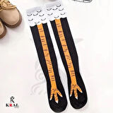 KRAL SOCKS Kadın Dizüstü Çorap (1 Çift) Günlük Düz Çizgili Pamuklu Diz Üstü Siyah Çorap Yeni Trend