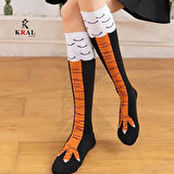 KRAL SOCKS Kadın Dizüstü Çorap (1 Çift) Günlük Düz Çizgili Pamuklu Diz Üstü Siyah Çorap Yeni Trend