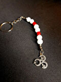 MRYart Kırmızı Beyaz Boncuklu 3 Hilal Detaylı Anahtarlık / Çanta Aksesuarı