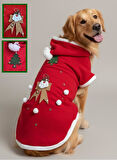 Santa Bow Kırmızı Yılbaşı Köpek Kıyafeti | Noel Baba Kapüşonlu Polar Sweatshirt | Orta ve Büyük Irklar İçin