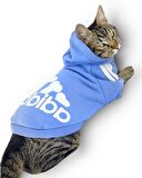 Bebek Mavisi Adidog Kapşonlu Kedi Sweatshirt Kedi Kazağı 