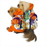 Flower Power Çantalı Tulumlu Su itici Yağmurluklu Köpek Seti Kıyafeti