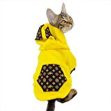 Yellow Lux Duo Sweatshirt Kapşonlu Kedi Kıyafeti Kedi Sweatshirt