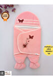 Pembe Kız Bebek Dış Kundak & Ayaklı Uyku Tulumu - %100 Pamuklu & Kelebek Nakışlı Bebek Tulumu