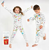 Özel Kalemli Boyanabilir Uzun Kollu Çocuk Pijama Takımı 010