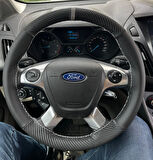 DİKİŞLİ DİREKSİYON KILIFI KARBON / NOKTA DERİ GRİ YÜZÜK GRİ DİKİŞLİ FORD CONNECT (2015-18)