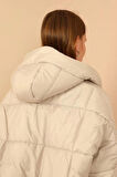 Oversize Kapitone Mont - Taş Rengi
