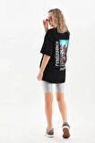 kinoedze Unisex Baskılı Oversize T-Shirt - Siyah
